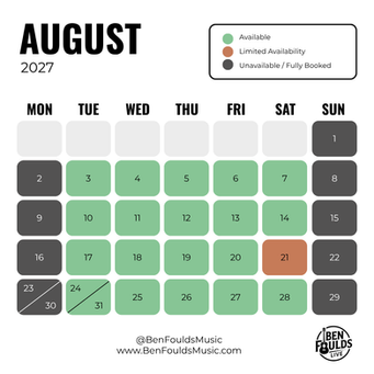 Ben Foulds Music Availability Calendar