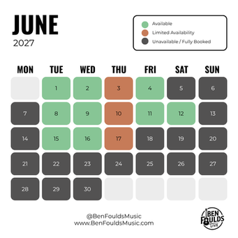 Ben Foulds Music Availability Calendar