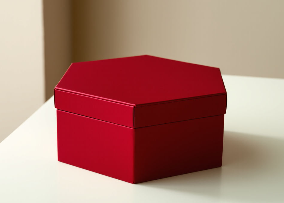 Роскошная красная шестигранная коробка, изготовленная вручную, подчёркивает статус и внимание к деталям.