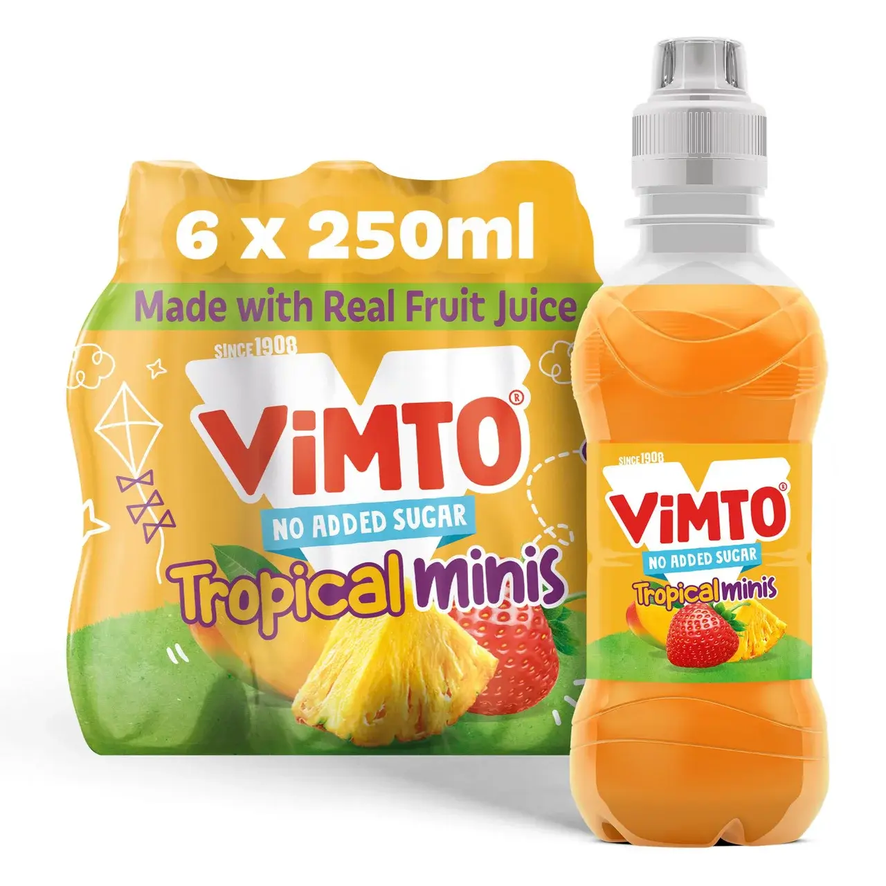 Vimto Tropical Minis No Added Sugar 6 x 250ml - BBE:03/26