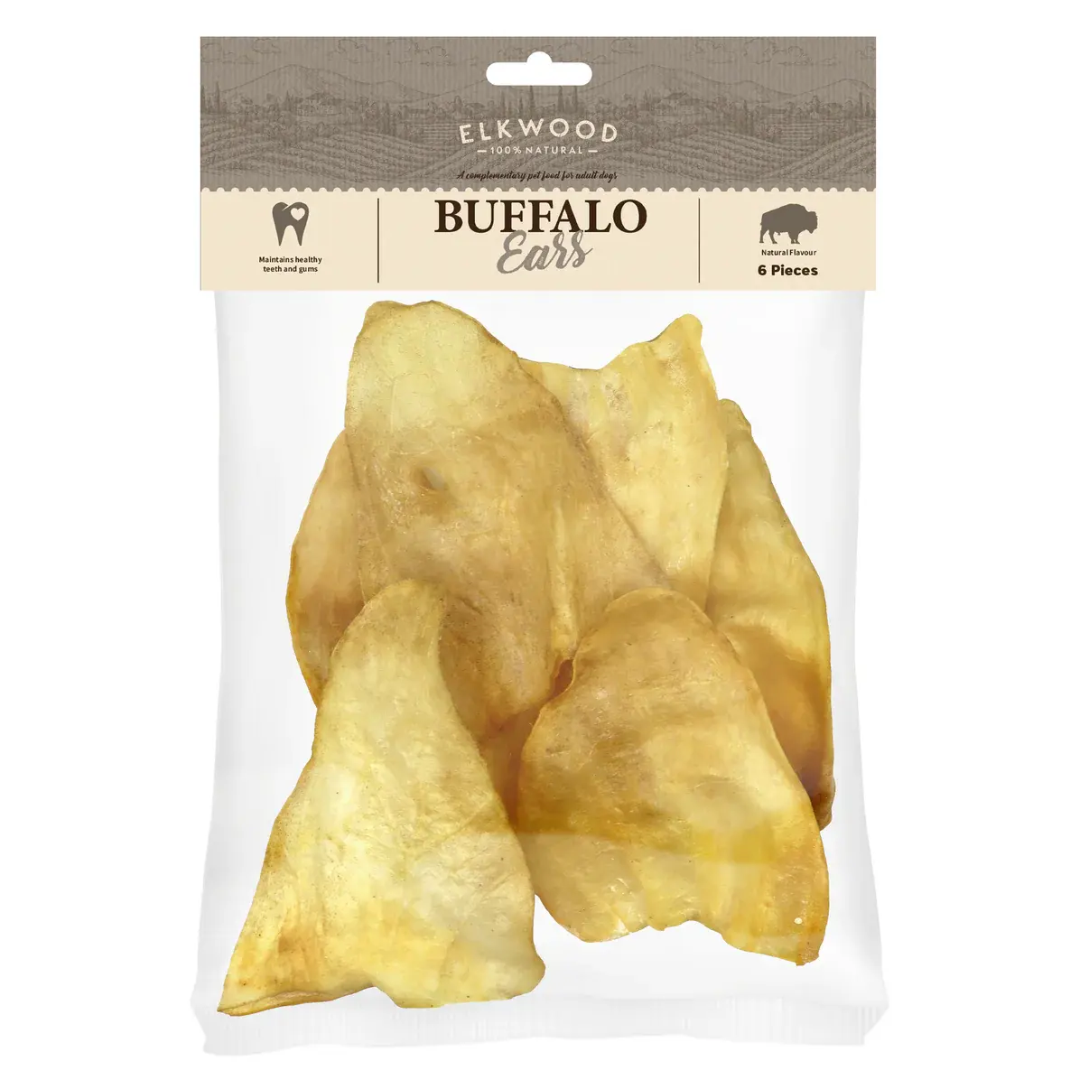 Elkwood 100% Buffalo Natural Ear Dog Treat | 6-pack - BBE:11/26