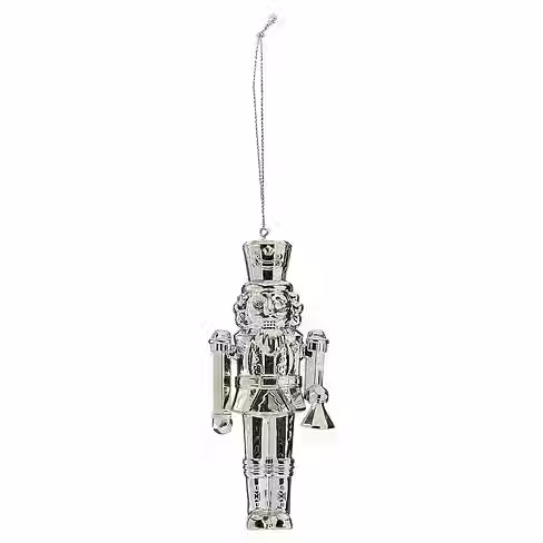 Metallic Nutcracker Christmas Tree Decoration - Silver