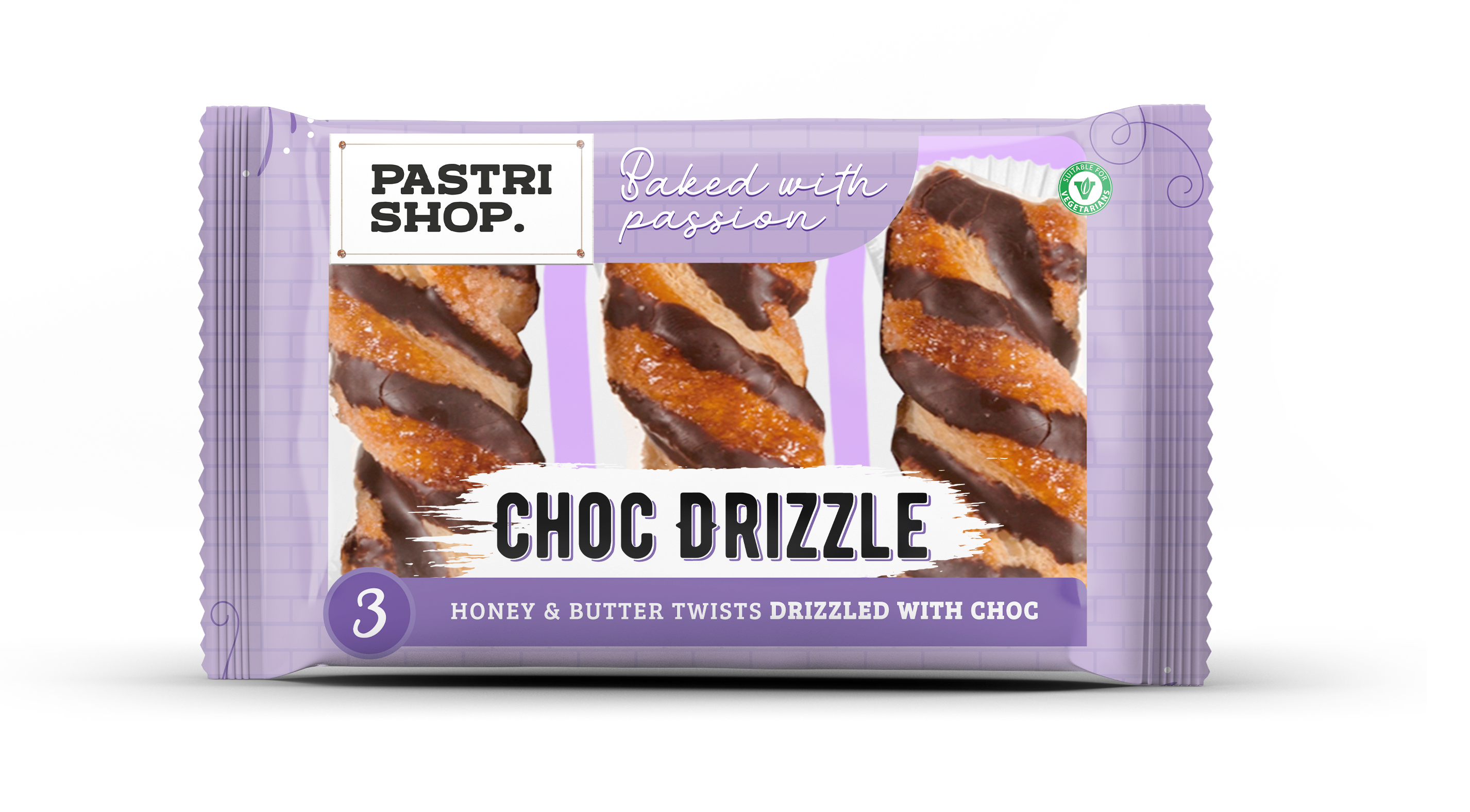 Pastri Shop 3 Honey & Butter Twists - Choc Drizzle - BBE:08/07/26