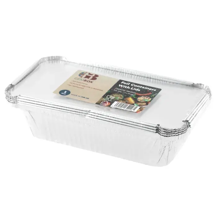 Gem Box Foil Containers With Lids- Medium (Pack of 5)