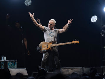 Sting performing on bass with his three-piece band for the STING 3.0 Fall 2026 Tour Dates.