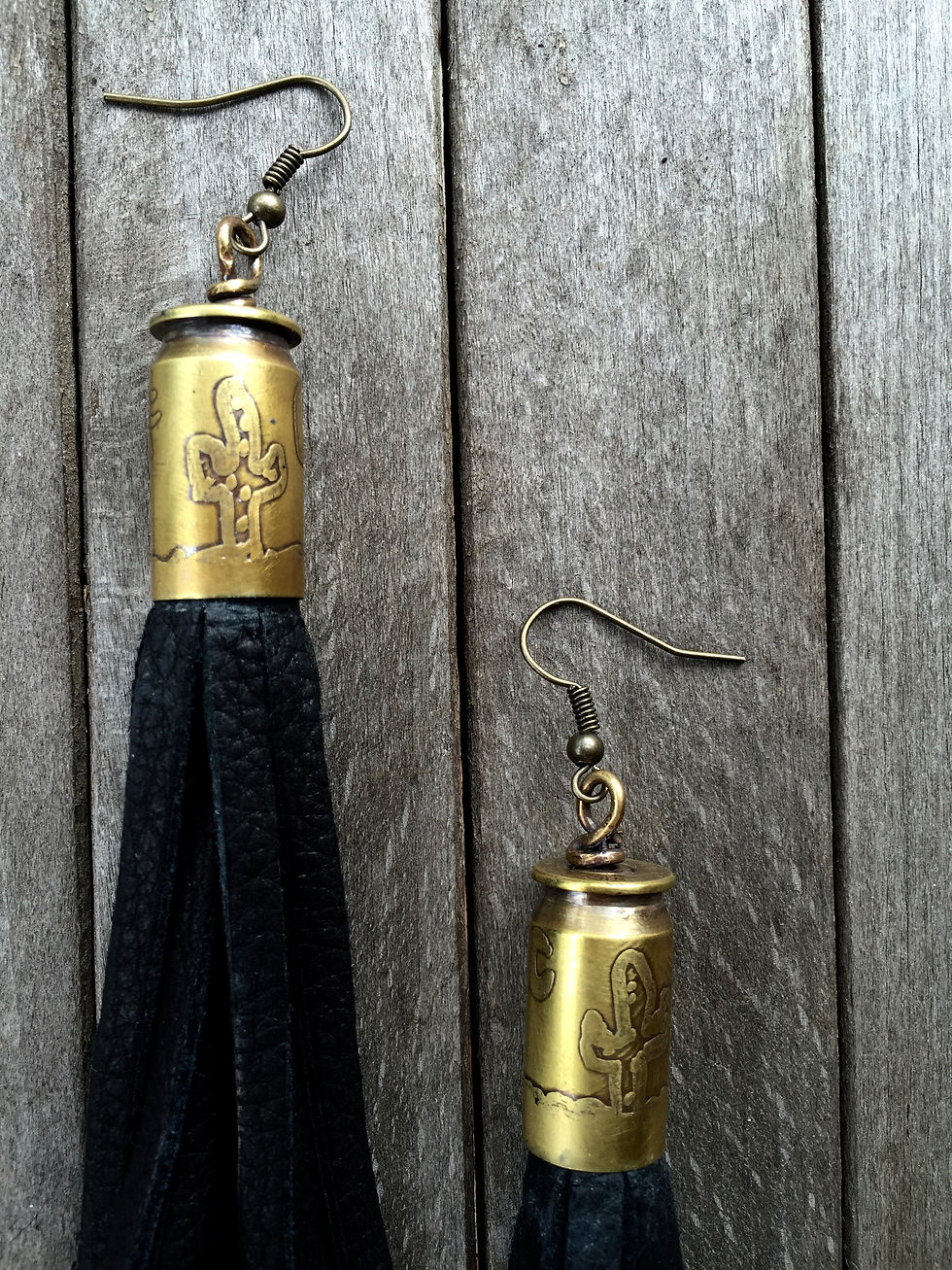 Thumbnail: Desert Etched Bullet and Fringe Earrings (OOAK)