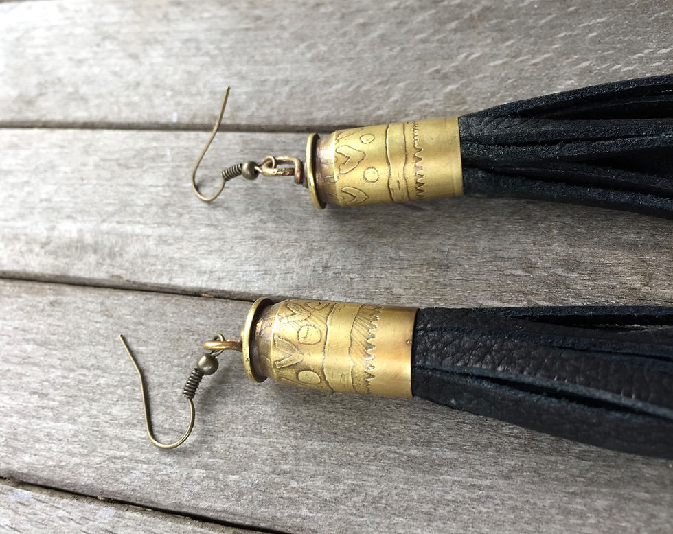 Thumbnail: Pattern Etched Bullet and Fringe Earrings (OOAK)
