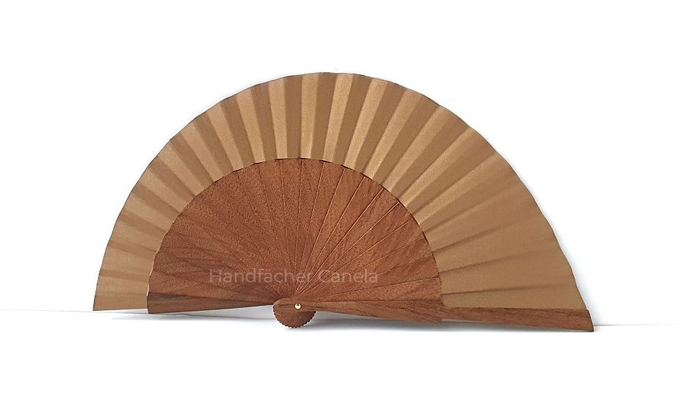 Miniaturbild: Asymmetrischer Handfächer aus Holz und Stoff. Champagner Farbe.