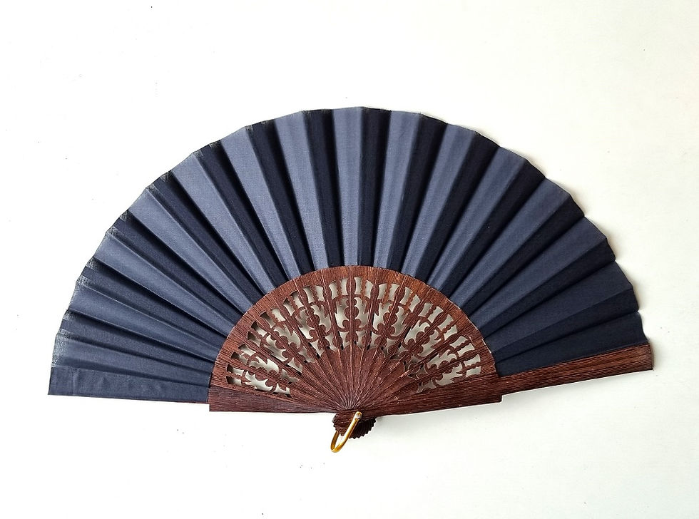 Handfächer CARBONERO aus Wengueholz, Stoff in Schwarz