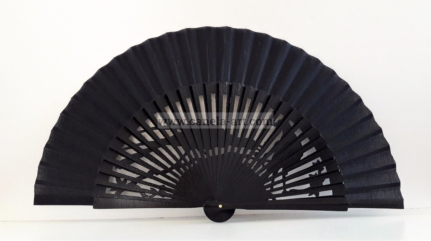 Einzigartiger Handfächer mit Vogel Design. Schwarz