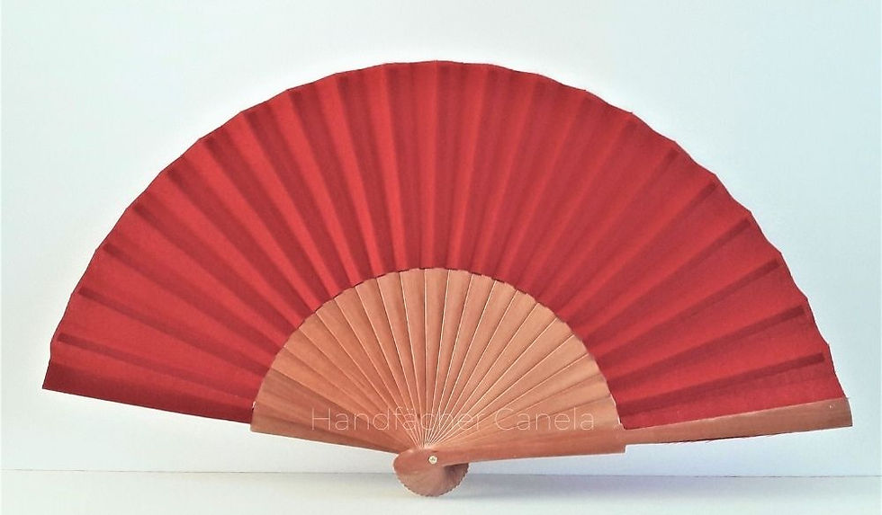 Miniatura: Fächer basic aus Holz und Stoff. Bespannung in Dunkelrot