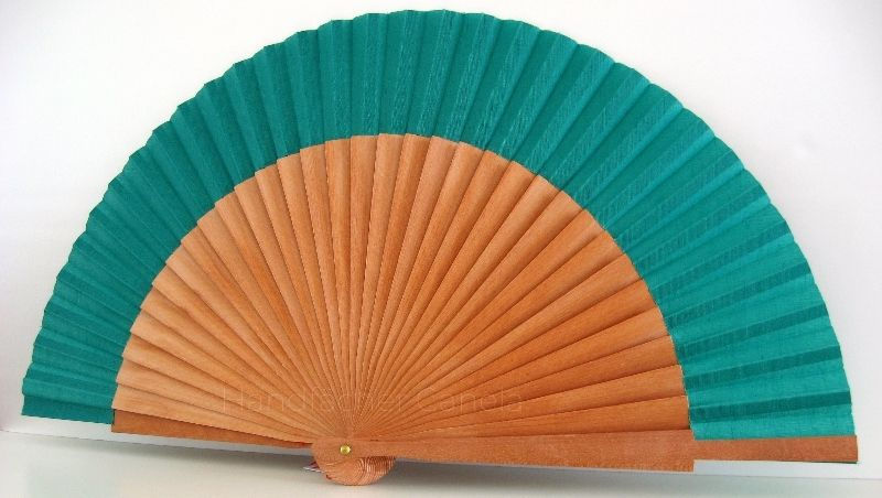 Miniaturbild: Handfächer aus Holz und Stoff. Bespannung in Grün.