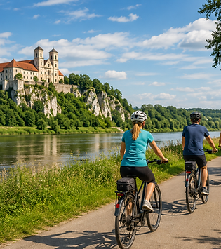 image of country bike tour along the vistula with a view of the tyniec abbey