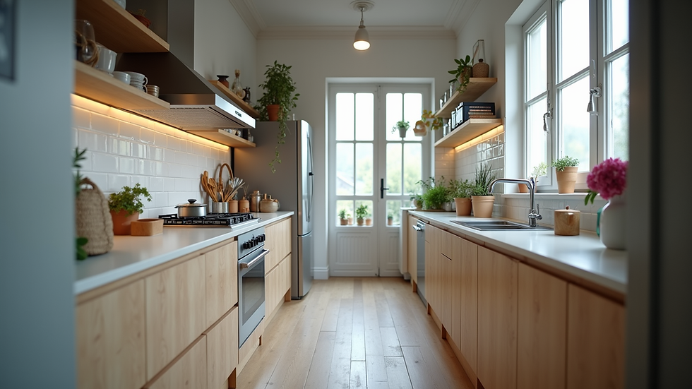 Eye-level view of a modern kitchen with various appliances
