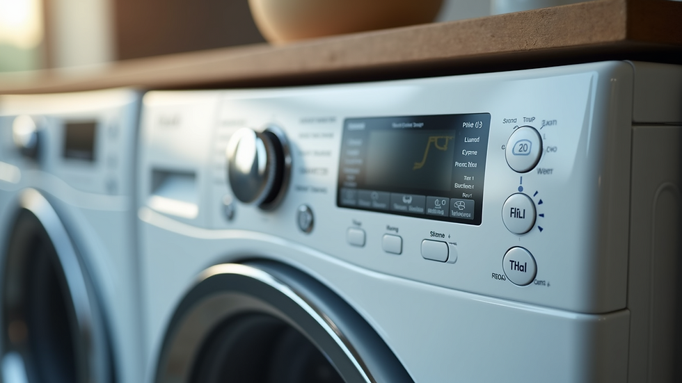 Close-up view of Samsung dryer control panel with buttons and display