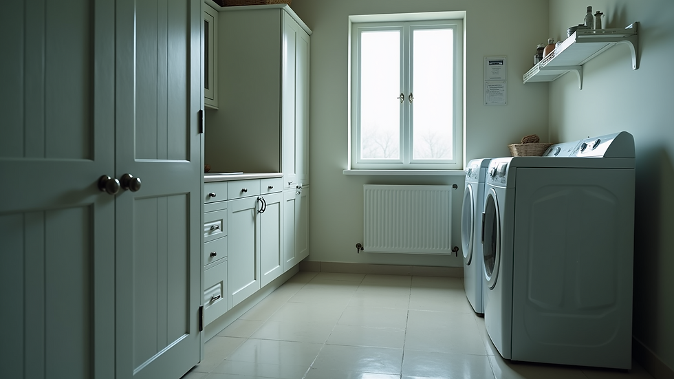 High angle view of a laundry room with dryer and washer