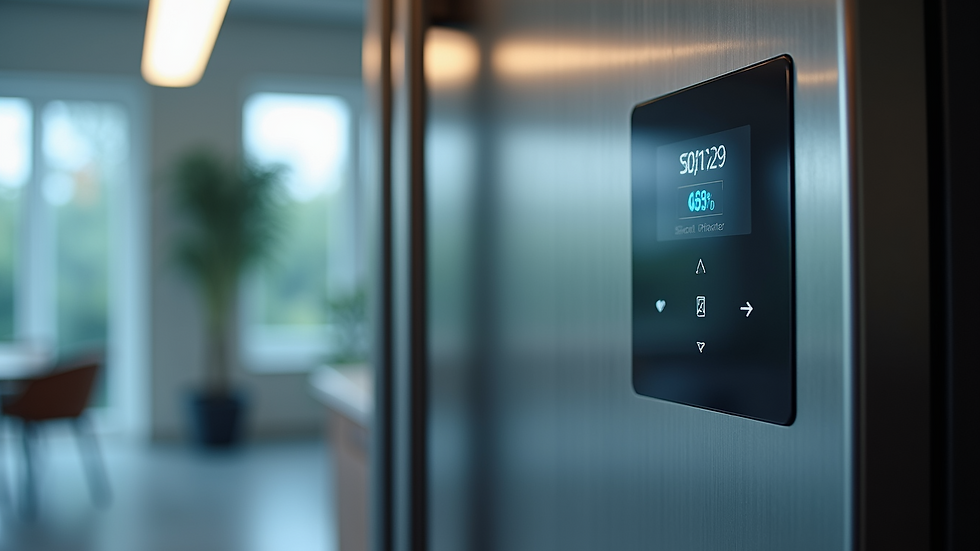Close-up view of a high-end refrigerator displaying a smart control panel