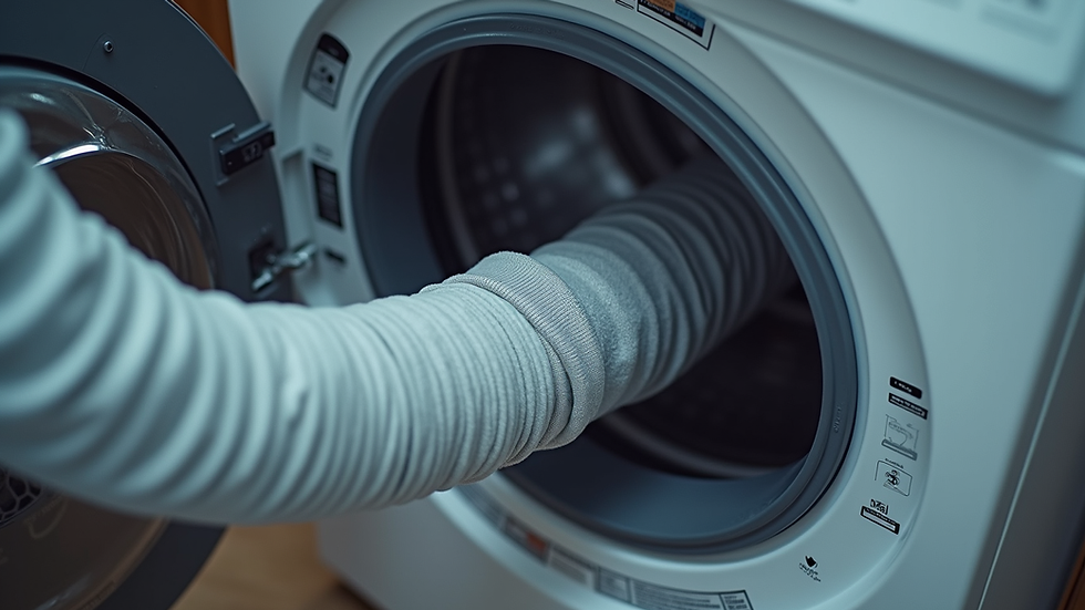 High angle view of Samsung dryer vent hose being cleaned