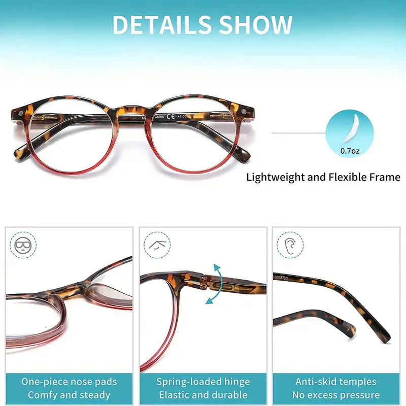 Thumbnail: 4 Pairs Mens Women Spring Hinge Round Horn Power Oval Reading Reader Glasses 1-4