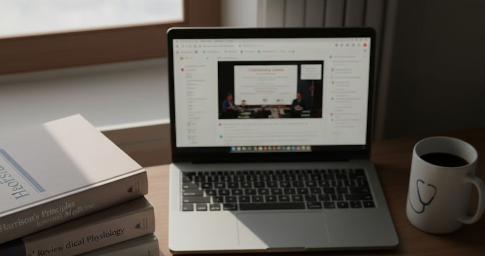 Focused MRCP Part 1 study setup with medical notes and exam preparation materials