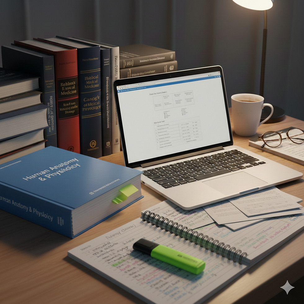 MRCP Part 1 oncology study setup with notes, textbooks, and MCQ practice