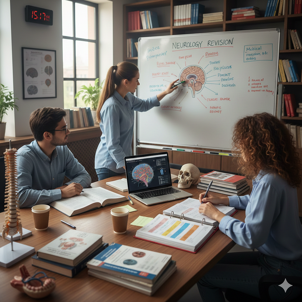 MRCP Part 1 candidates revising neuro-ophthalmology topics including optic neuritis and papilledema