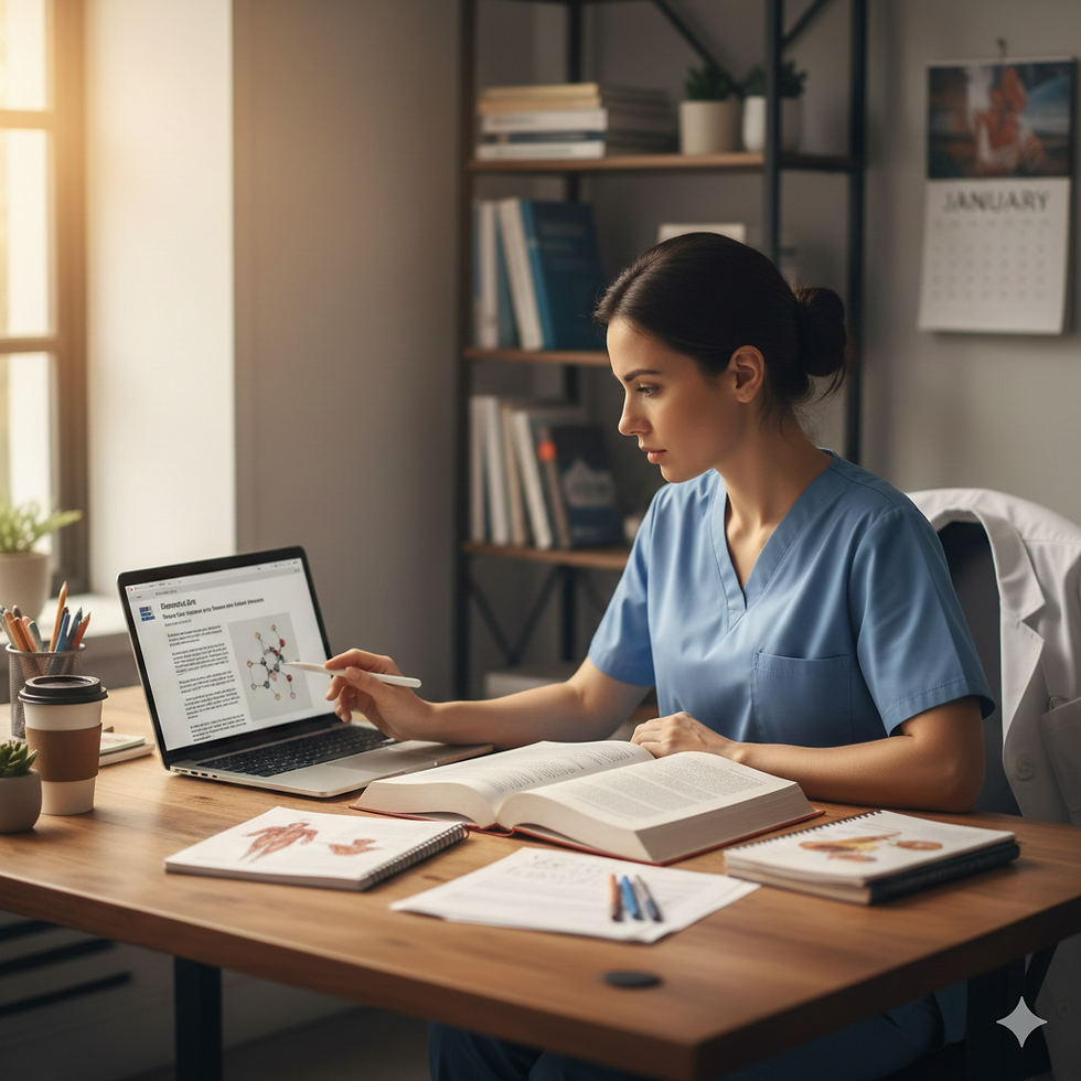 Doctor preparing for MRCP Part 1 with evidence-based medicine study notes