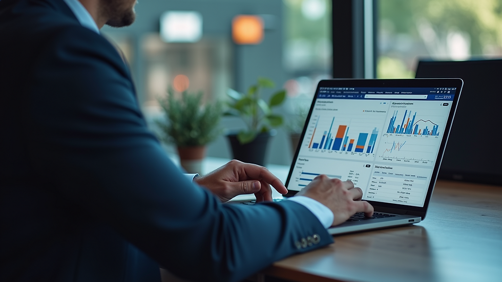 High angle view of a fleet manager analyzing tracking data on a laptop