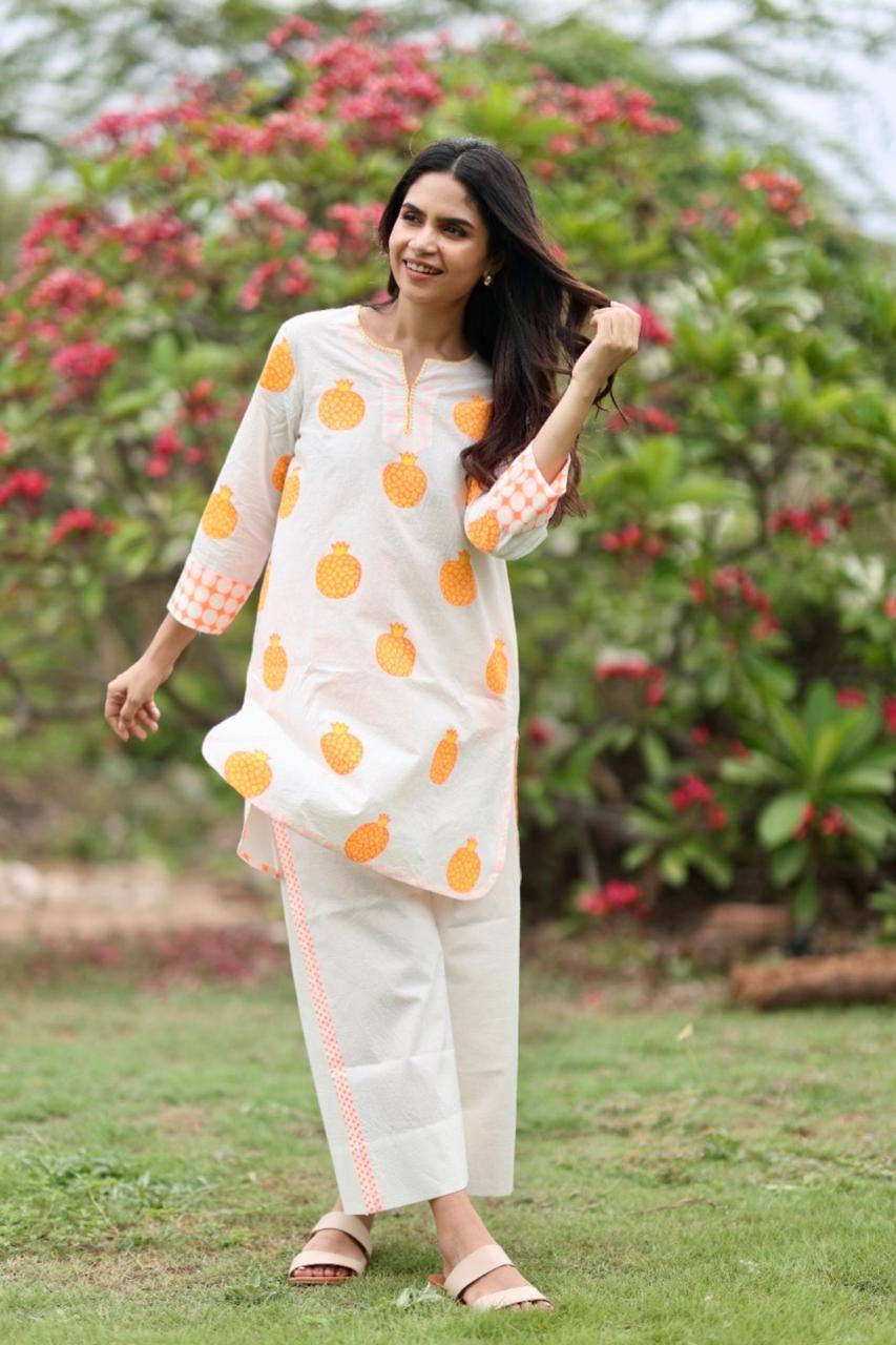 Tangerine Zest Co-ord Set - Ivory + Orange & Yellow