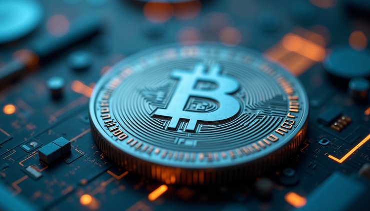 Close-up view of a digital token on a futuristic background