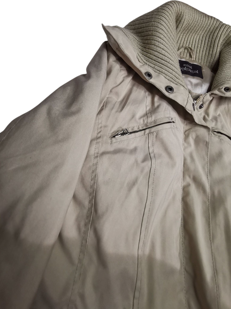 Principles Petite Beige Stone Trench Style Jacket Coat w/ Knitted Collar