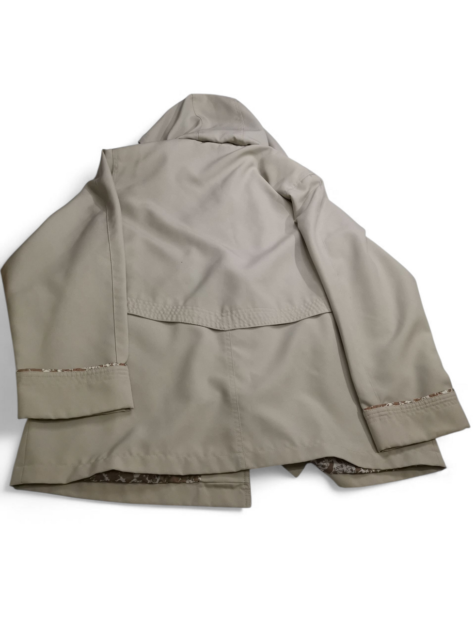 David Barry UK 18 Hooded Lightweight Raincoat Beige Floral Lining