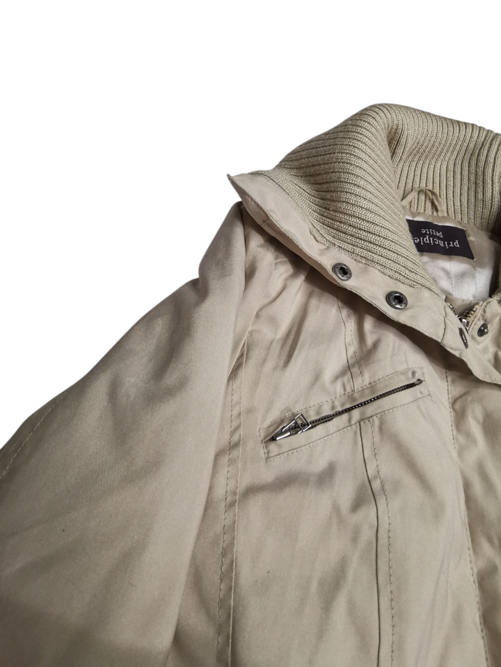 Principles Petite Beige Stone Trench Style Jacket Coat w/ Knitted Collar