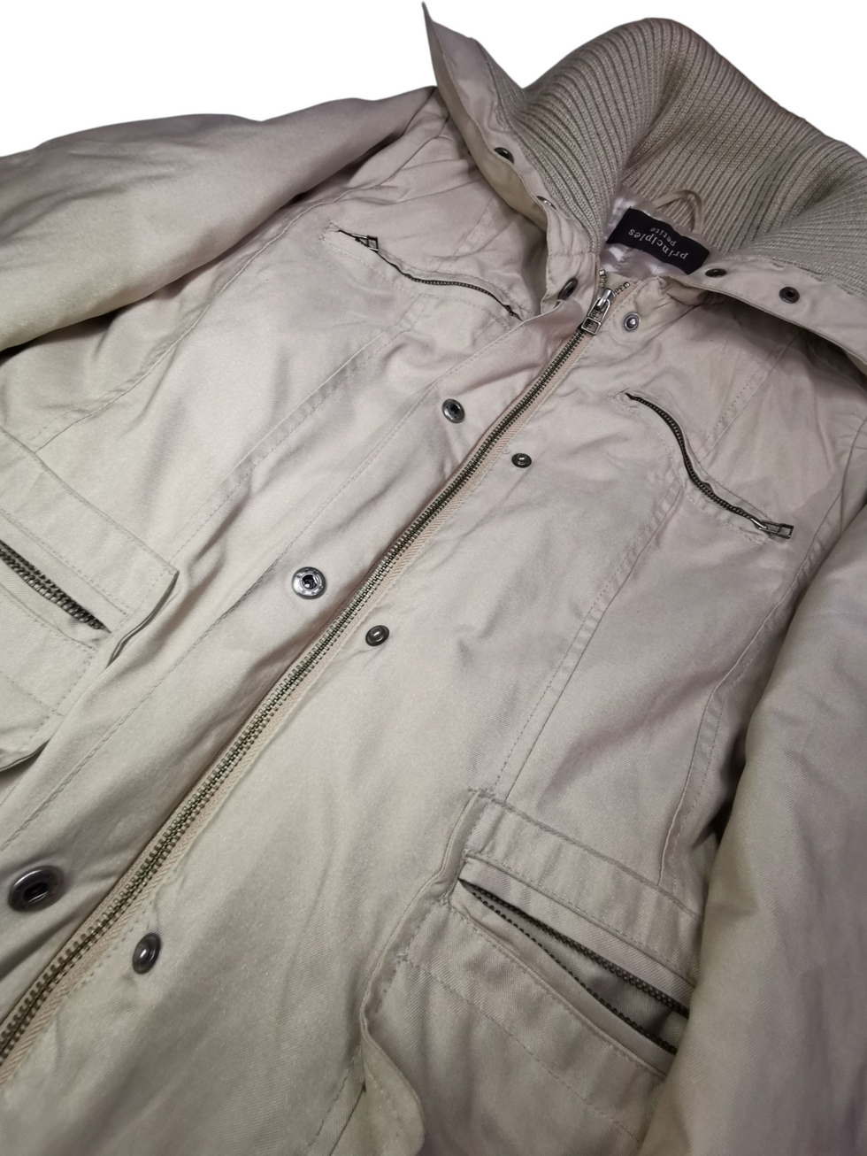 Principles Petite Beige Stone Trench Style Jacket Coat w/ Knitted Collar