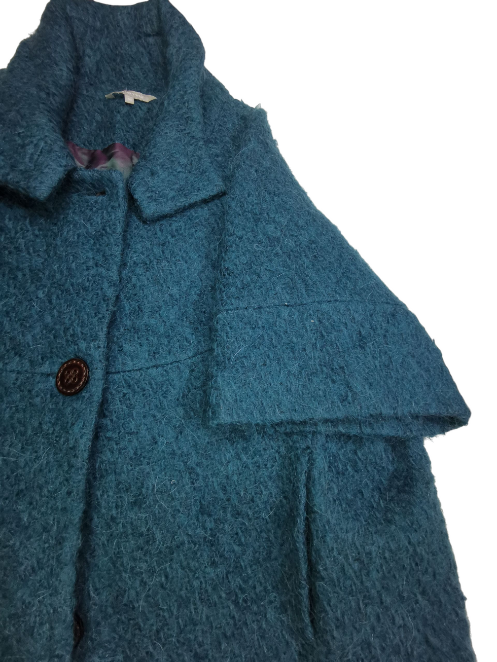 Red Herring Teal Cape Coat Size 18 Textured Knit Sustainable Outerwear