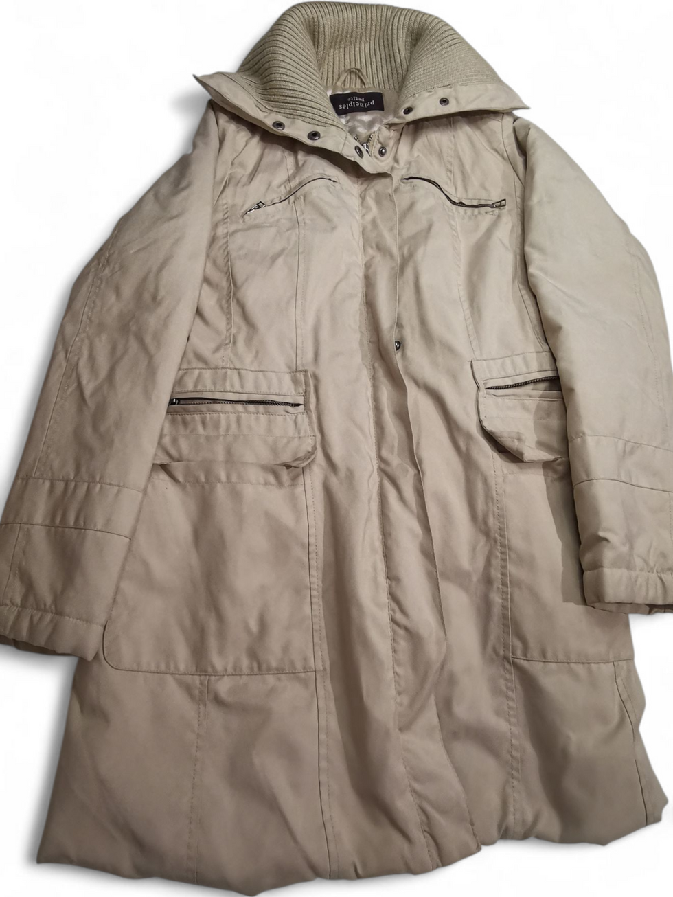 Principles Petite Beige Stone Trench Style Jacket Coat w/ Knitted Collar