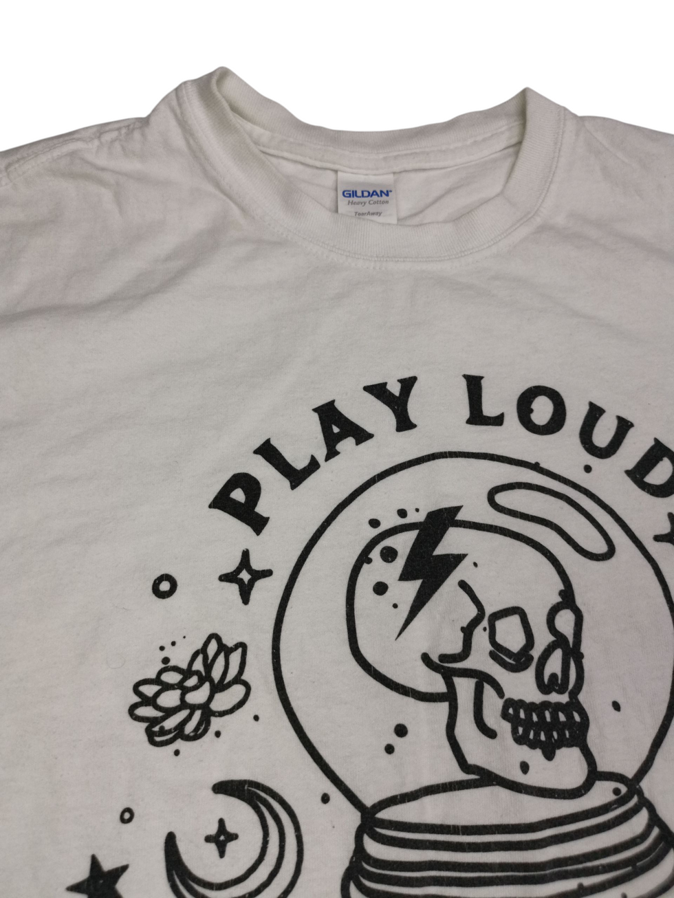 Gildan White Rock City Nottingham Play Loud Skull Graphic Tee M