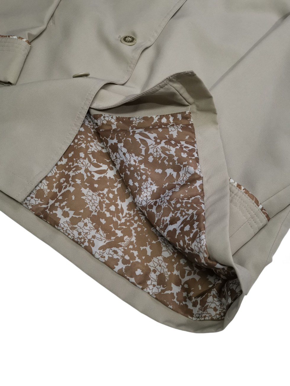 David Barry UK 18 Hooded Lightweight Raincoat Beige Floral Lining