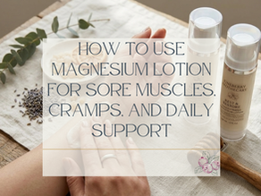 Rest & Restore Concentrated Magnesium Lotion applied to skin for sore muscles, cramps, and daily body care support by Juneberry Apothecary