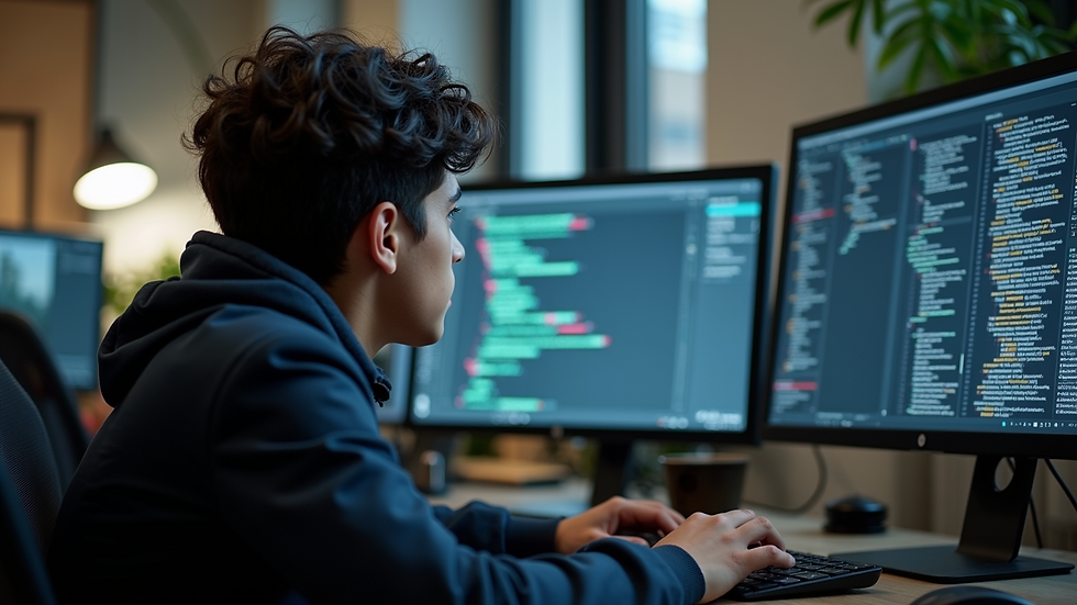 Vista de un estudiante en su computadora aprendiendo programación