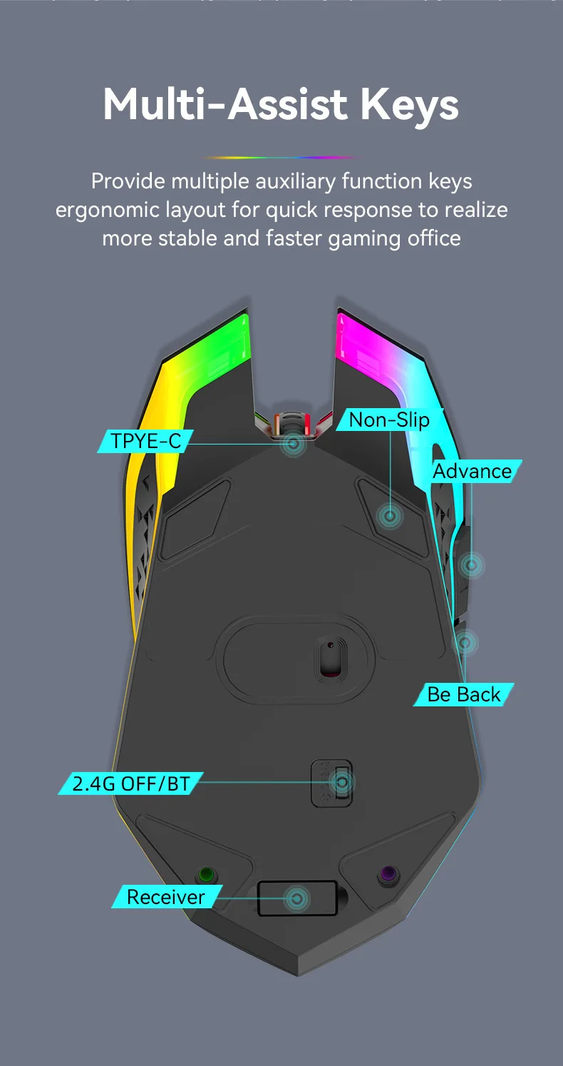 Miniatura: Bluetooth 5.2 Mouse RGB 2.4G Wireless Mouse Dual-Mode Gaming Mouse 6 Buttons Sil