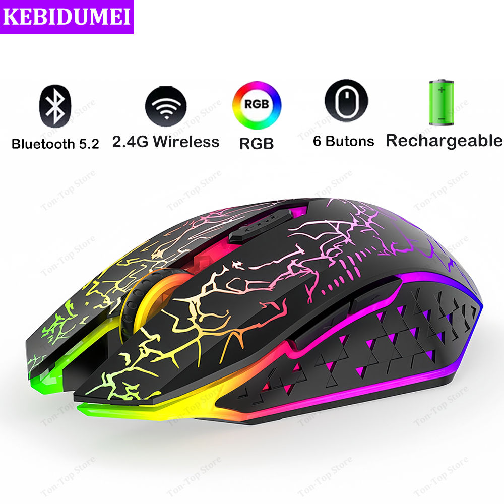 Bluetooth 5.2 Mouse RGB 2.4G Wireless Mouse Dual-Mode Gaming Mouse 6 Buttons Sil
