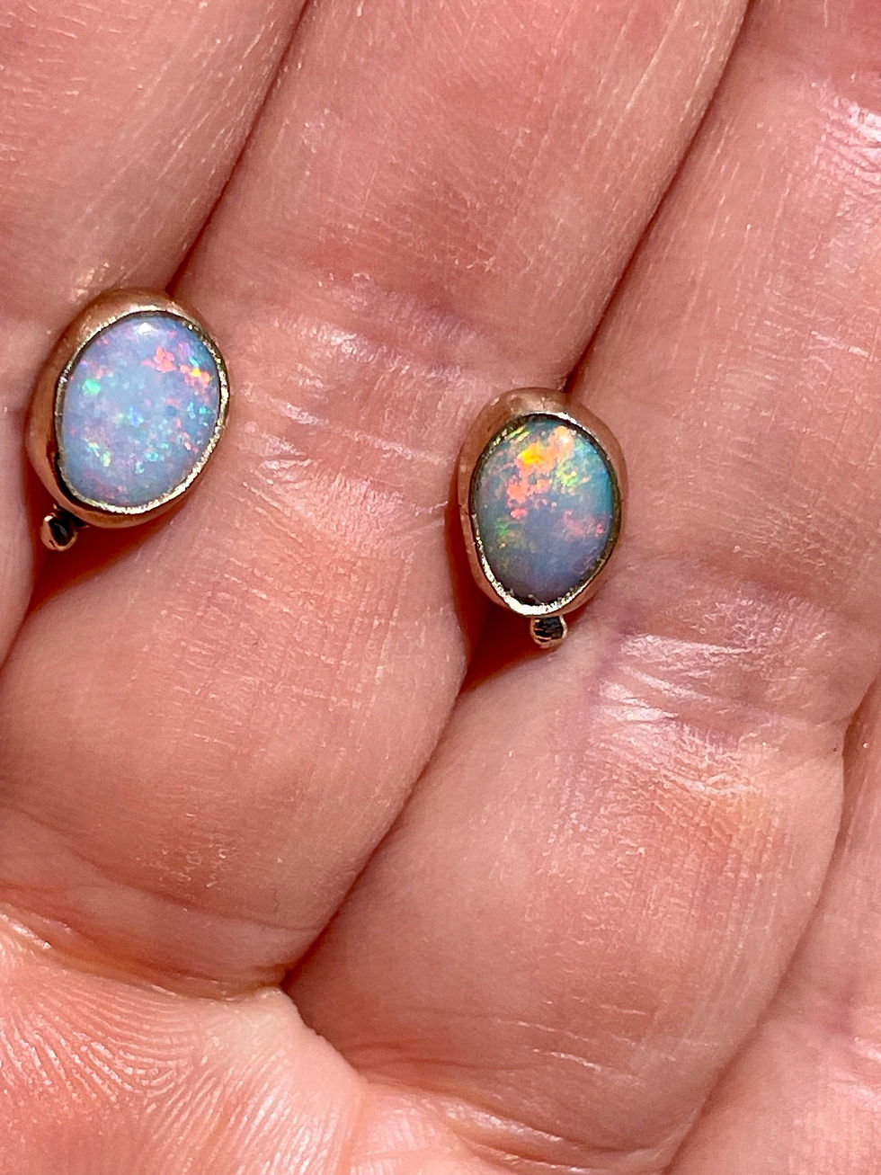 Thumbnail: SOLD 9K Yellow Gold Ancient Style Earrings with 2 carats Black Opal
