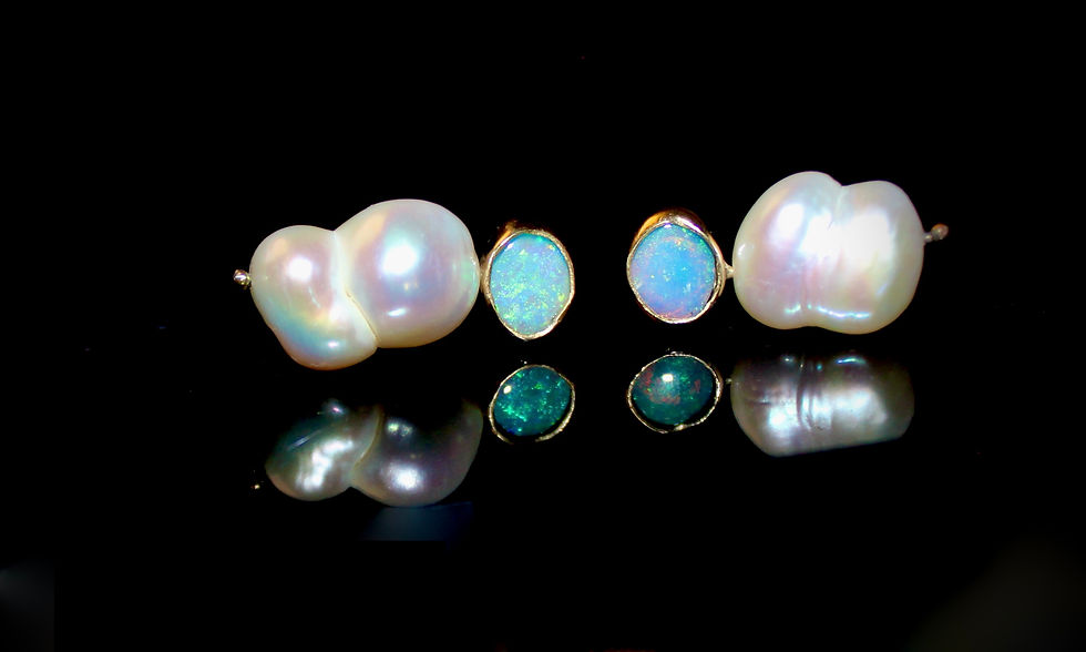 SOLD 18K Ancient Style Opal Earrings with South Sea Pearl