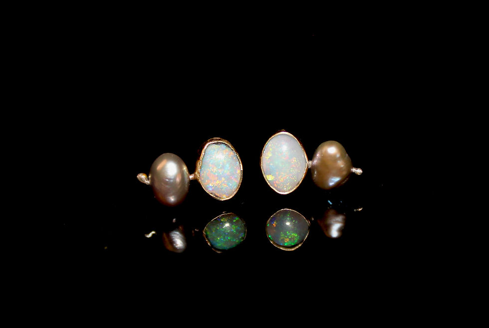 Thumbnail: 18K Opal Earrings set with Baroque Tahitian Pearls