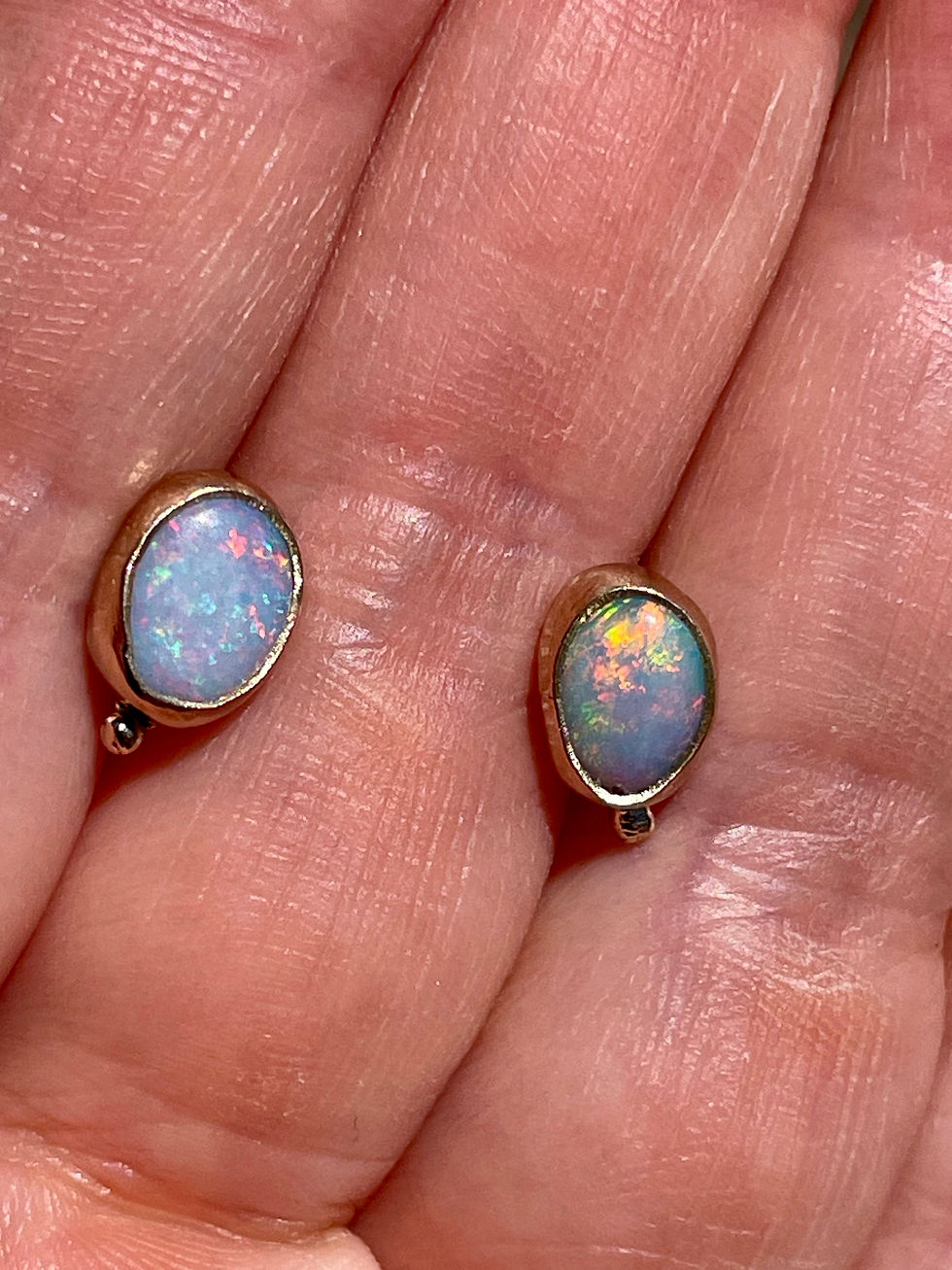 Thumbnail: SOLD 9K Yellow Gold Ancient Style Earrings with 2 carats Black Opal
