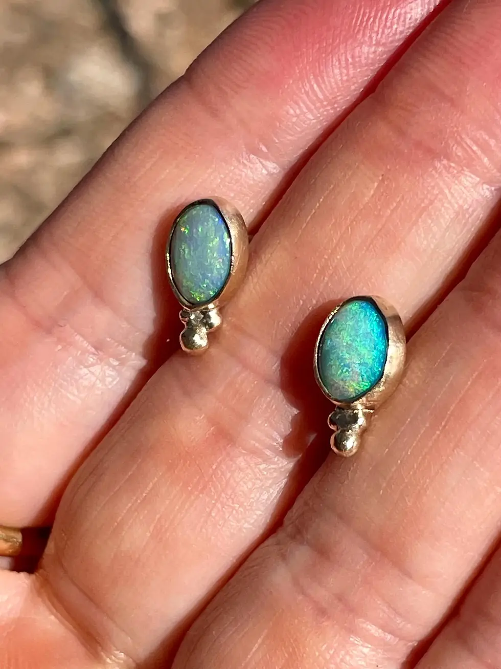Thumbnail: 9K Yellow Gold Ancient Style Earrings with 2 carats Black Opal
