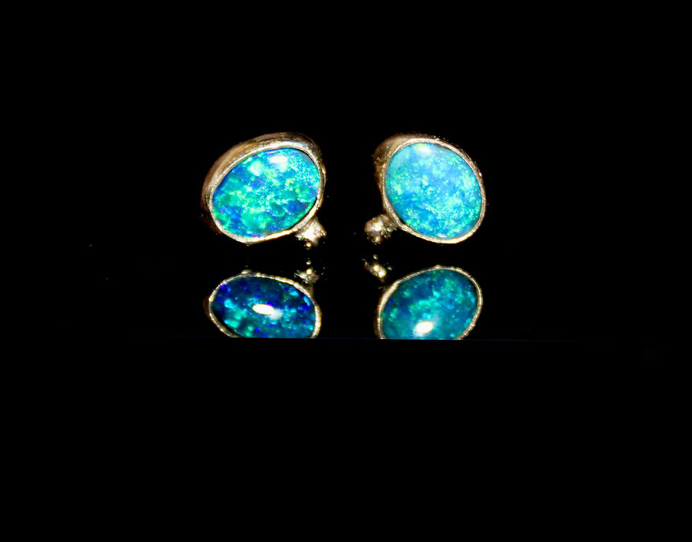 Thumbnail: 9K Gold Ancient Style Earrings with 2 carats Black Opal