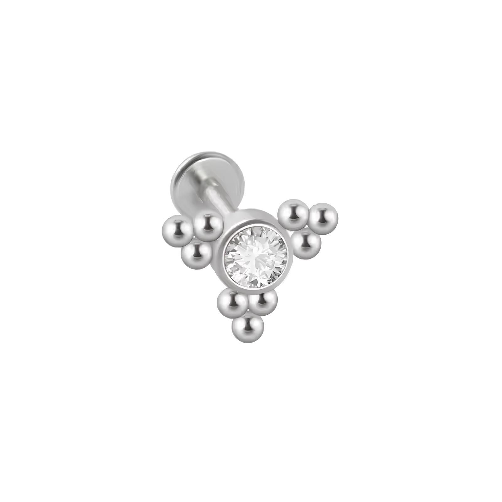 F136 Titanyum Zirkon Taşlı 3 Top Detaylı Tragus Helix Piercing