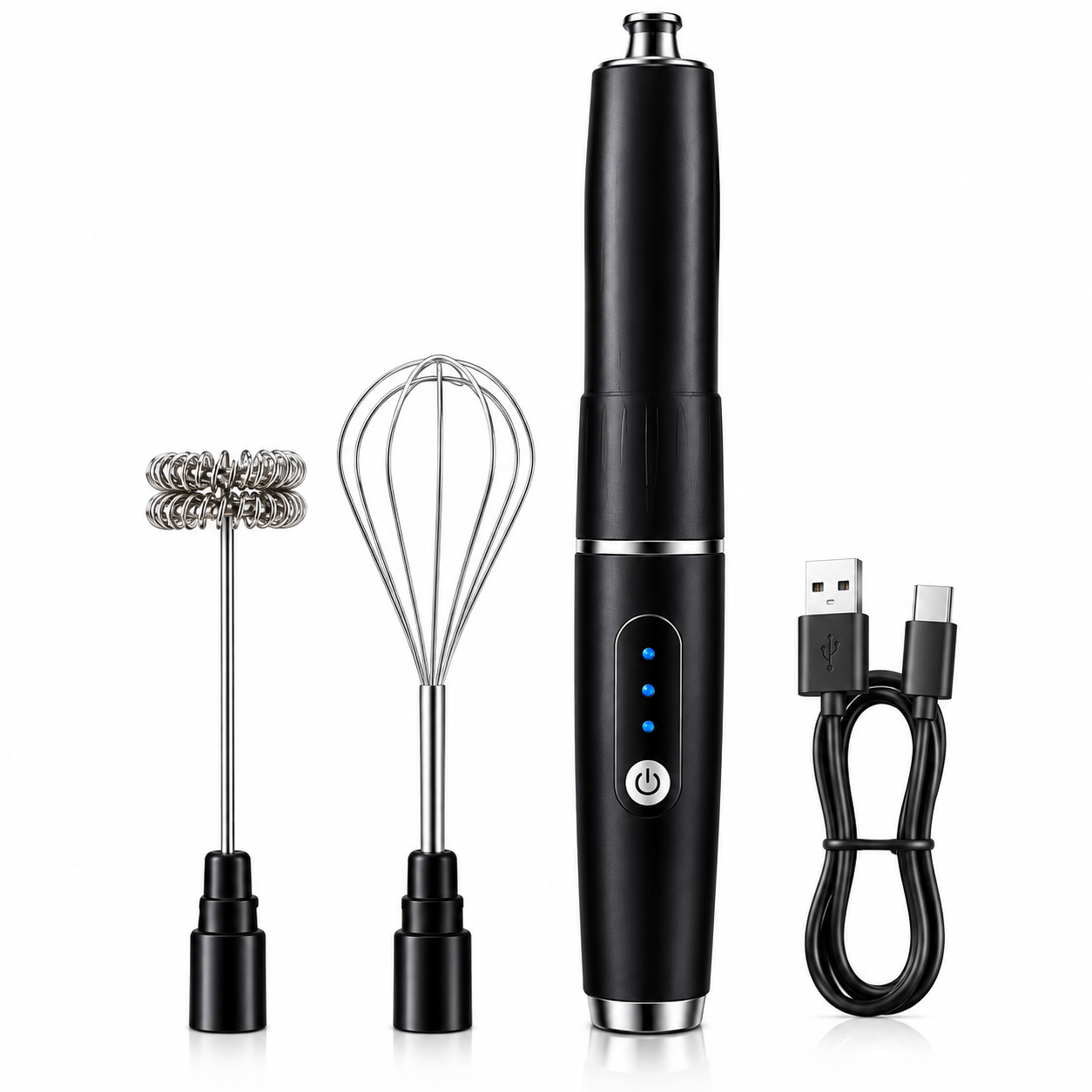 Mini Mixer Elétrico Recarregável USB-C 2 em 1 – Espumador de Leite e Batedor